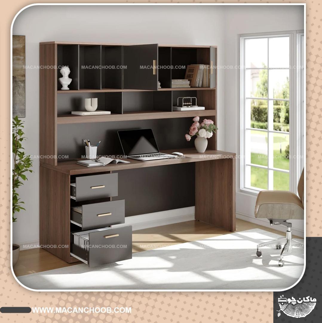 میز کامپیوتر عریض کشو و کتابخانه دار مدل MIRAS